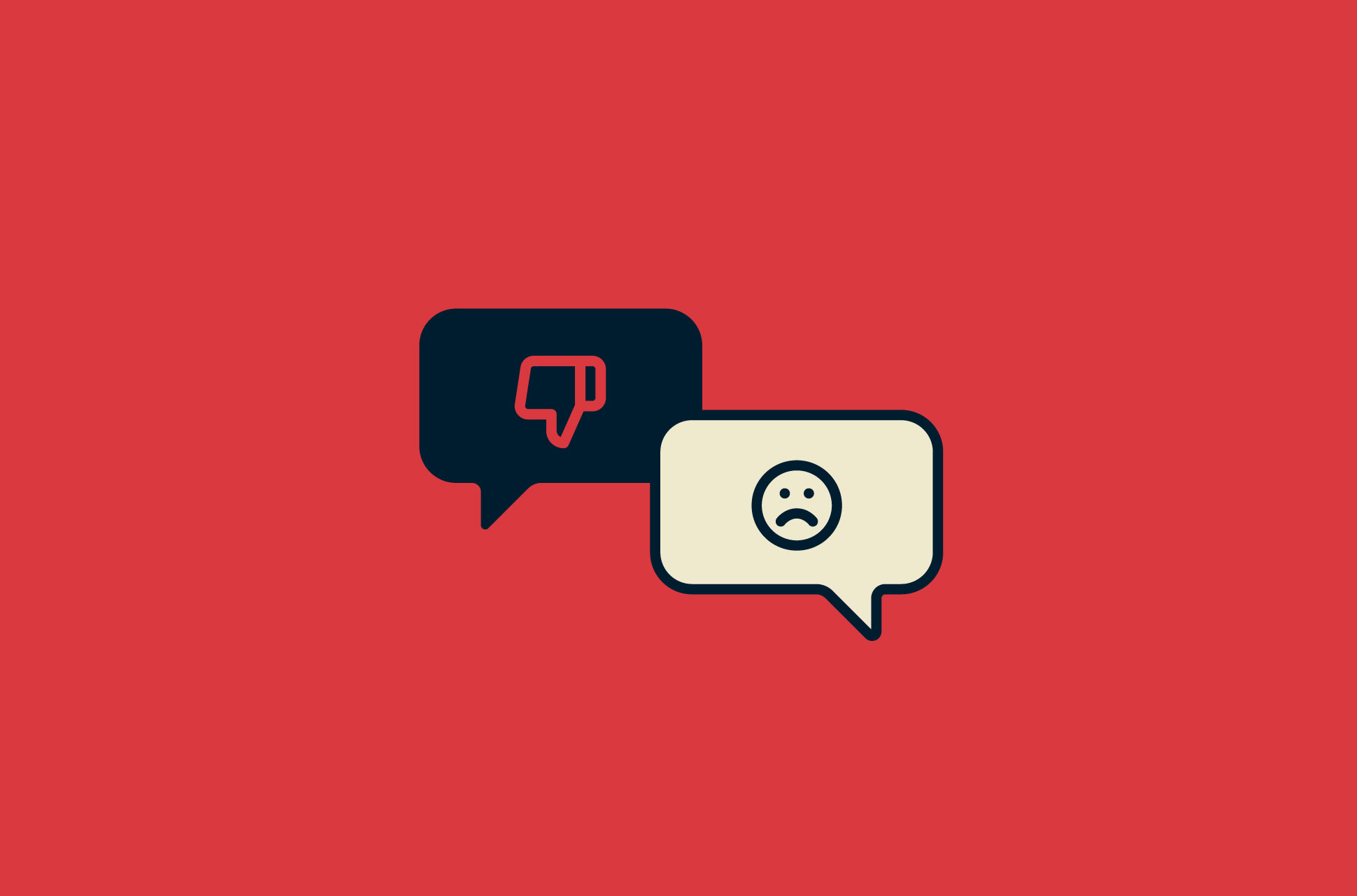Speech bubbles with a thumbs down and frowning face.