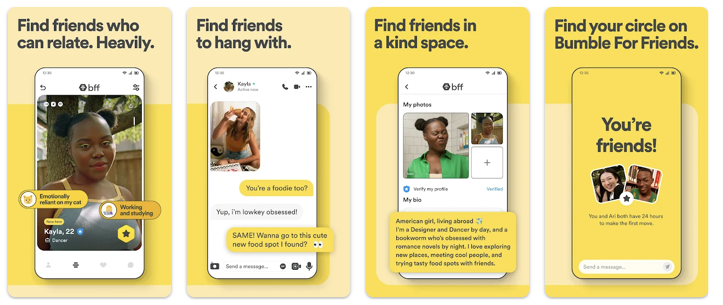 Apps voor vrienden: Bumble BFF app interface