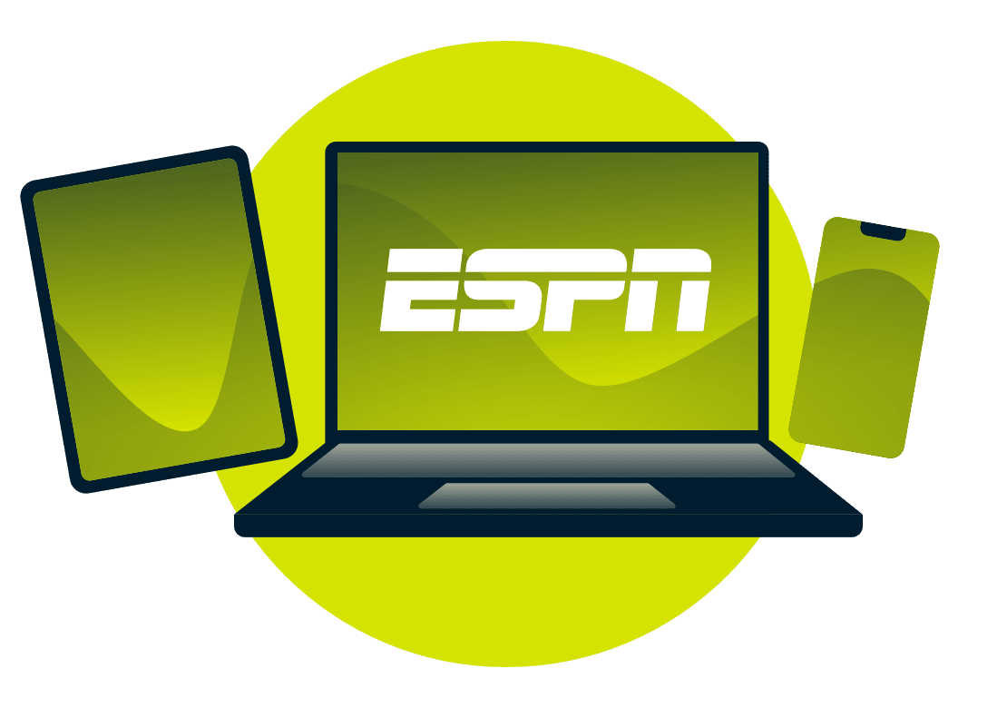 แล็ปท็อป แท็บเล็ต และโทรศัพท์ พร้อมโลโก้ ESPN