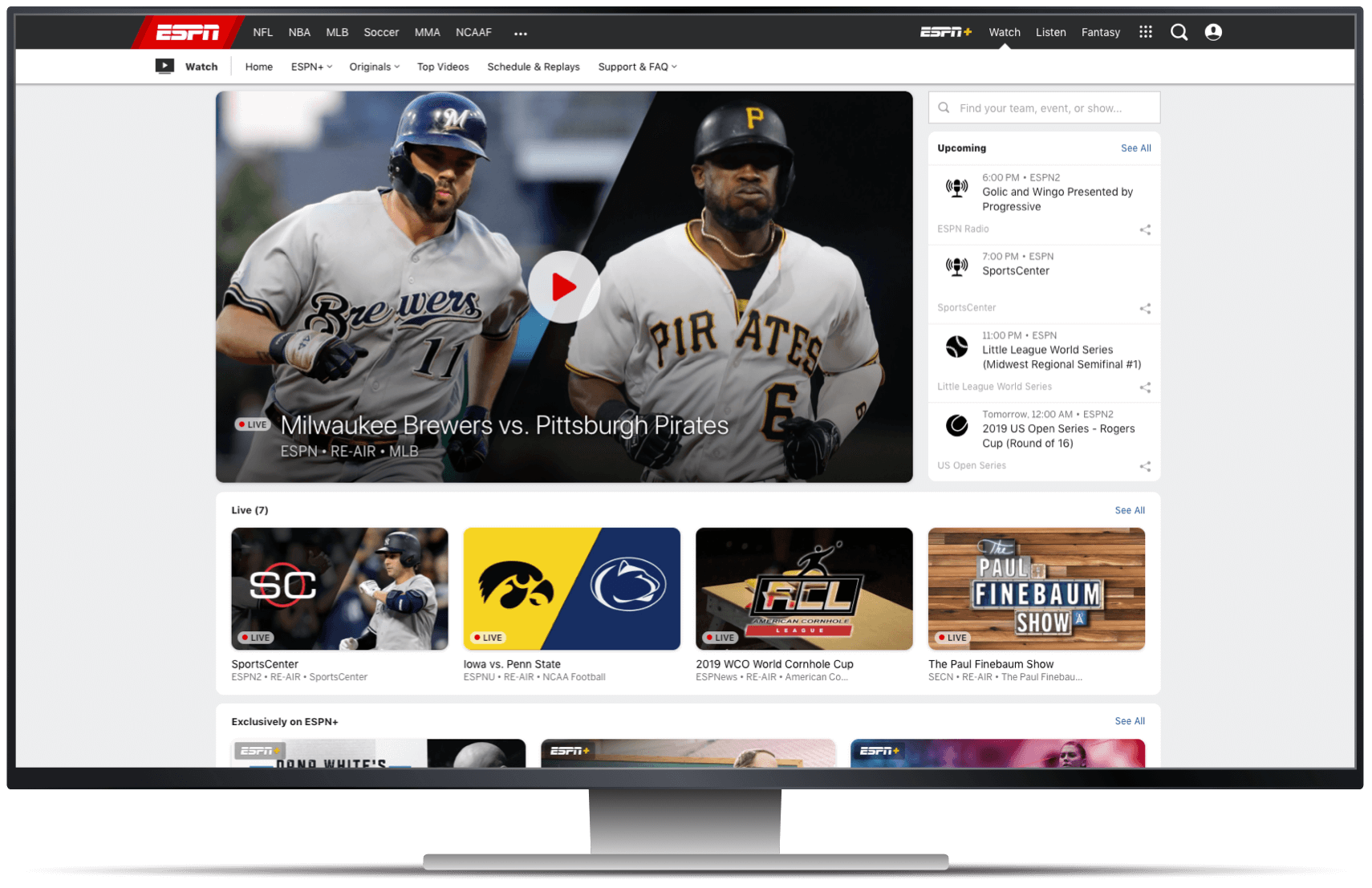ESPNs Homepage auf einem Desktop-Bildschirm