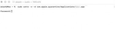 Terminal prompting for administrator password after running the xattr command